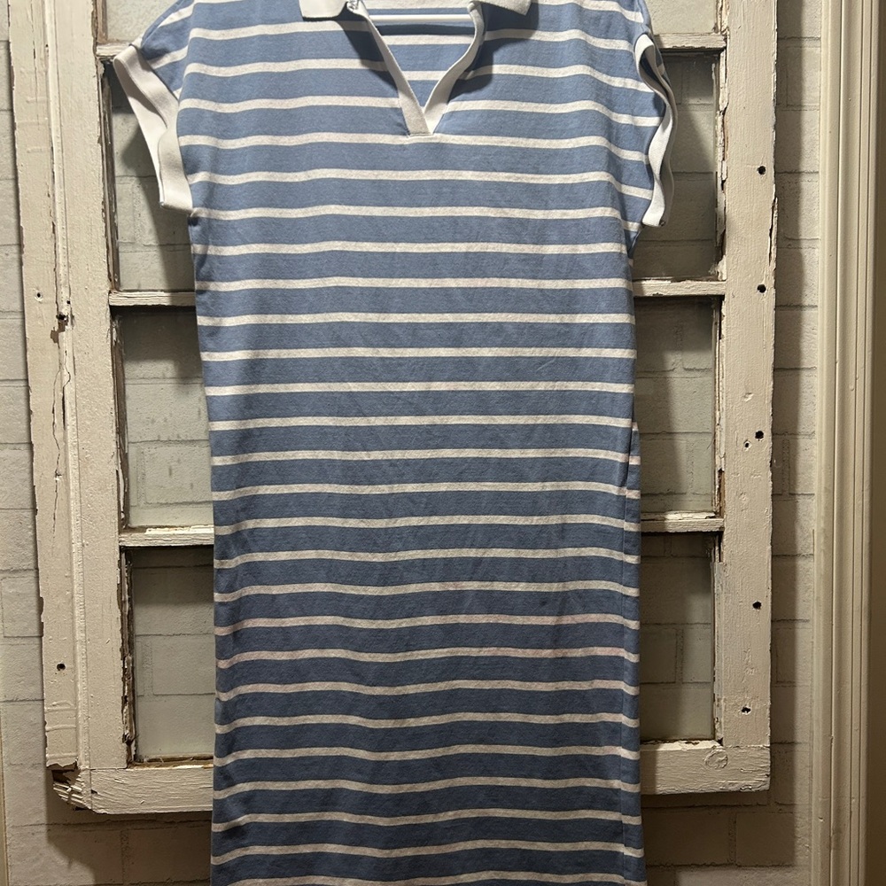 Merokeety Blue & White Striped Polo T-Shirt Mini Dress Size Small